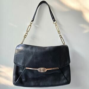 Coach Madison Shoulder Flap Bag Black Pebbled Leather Envelope Purse Handbag EUC